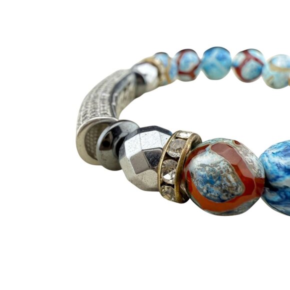 Dzi Agate Stretch Bracelet W/ Glass Crystal Embellishments & Cubic Zirconia Pave - Picture 5 of 6